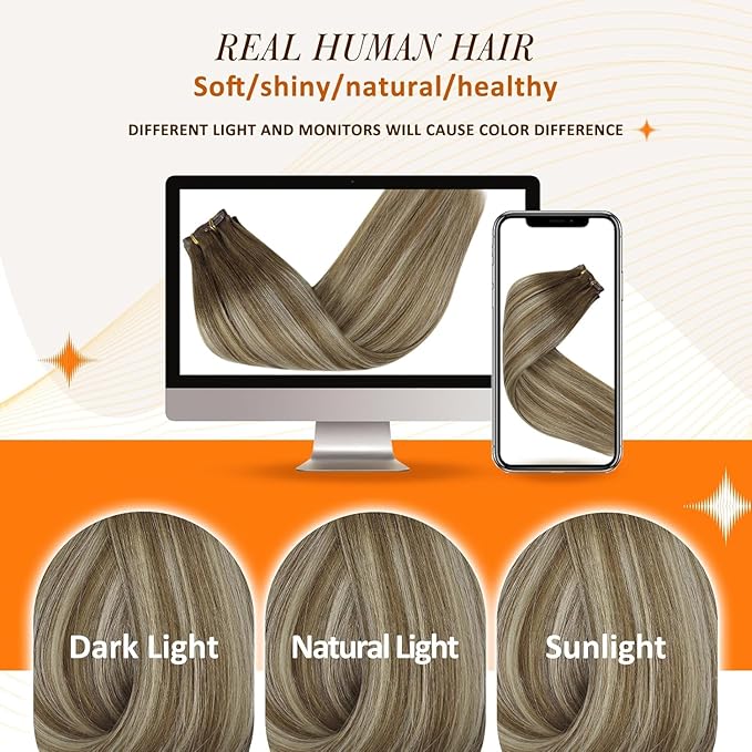 Full Shine Seamless Clip in Hair Extension with PU Weft Brown Balayage Chestnut Brown Ombre Platinum Blonde Short Hair Extensions Clip in Extensions for Women 12 Inch 8 Pcs 95 Grams