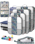 8 Set Compression Packing Cubes for Travel Essentials,Compressible Expandable Packing Cubes for Suitcase,OlarHike Luggage Organizer Bags for Travel(Dark Blue Floral)