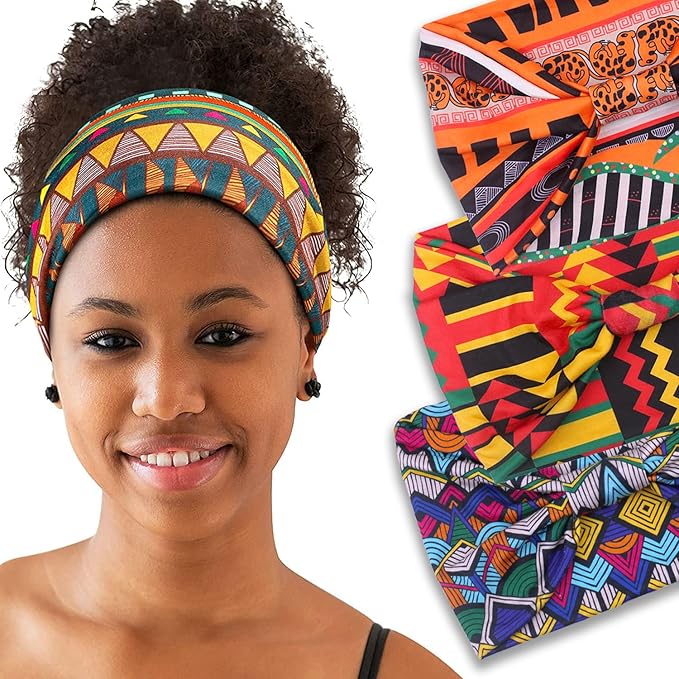 IVARYSS Wide Headbands for Women, Knotted Head Wraps Turbans, Large African Style Head Bands Hair Accessories, 6 Pack (African)