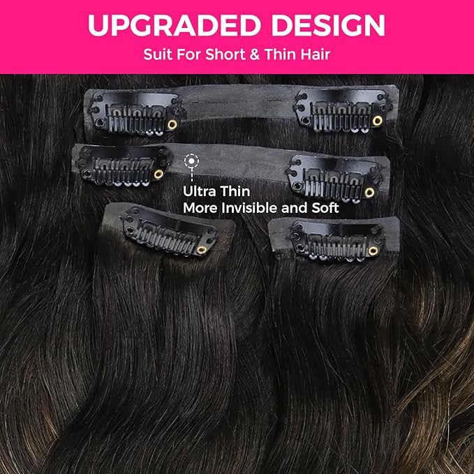 Lashey Seamless Clip in Hair Extensions Human Hair 150g 9pcs 24 Inch Body Wave Natural Black Mixed Chestnut Brown Clip in Hair Extensions for Women