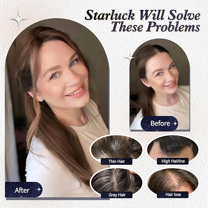 starluck Hair Toppers for Women Real HumanHair,5.5"*4"MONO Large Base,100% Real Human Hair-Toppers for Women with Thinning,46g Hand-moven Topper,Gray Roots,High Volume,Ombre Ash Blonde