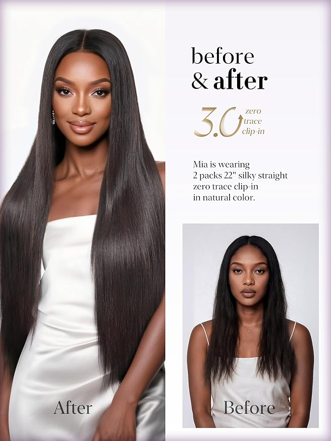 LUVME 0.59mm Zero Trace Invisible Clip in Hair Extensions, Silky Straight 7 Pcs 100g 18 Inch, 100% Real Human Hair Clip Ins, Seamless Invisible Weft with Soft Silky Movement for Work & Travel
