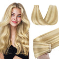GOO GOO Tape in Hair Extensions Human Hair, 18D/22F Dirty Blonde Highlights, 24inch 50g 20pcs, Skin Weft Seamless Invisible, Silky Straight with Thick Ends, Remy Human Hair
