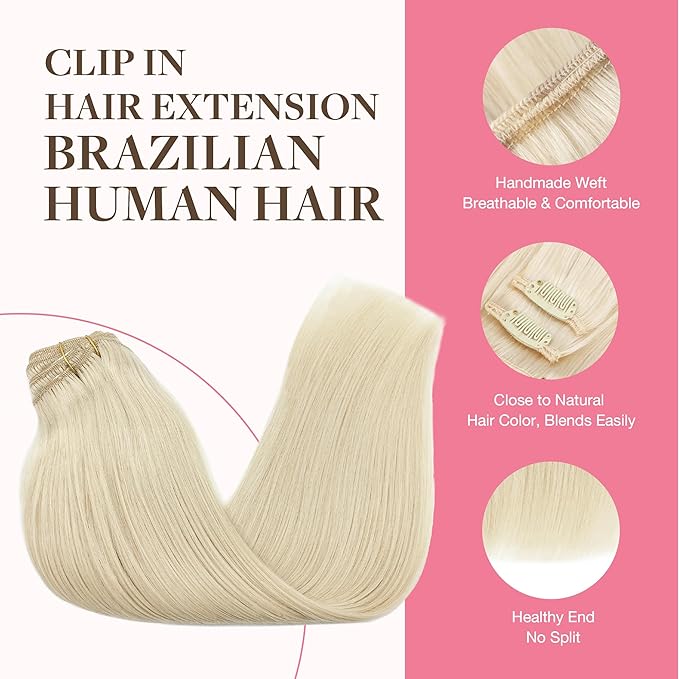 GOO GOO Clip in Hair Extensions Real Human Hair, Remy Human Hair Extensions Clip ins for Women, Natural Human Hair, 14inch 150g 9Pcs, 60A Platinum Blonde