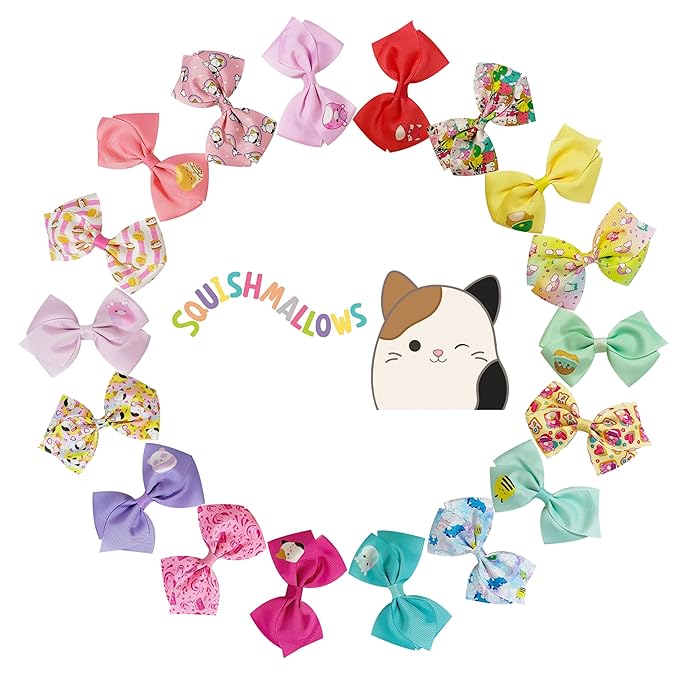 LUV HER Special Squishmallows Hair Accessories for Girls -18pc Hair Bow with Aligator Clips, Age 8+