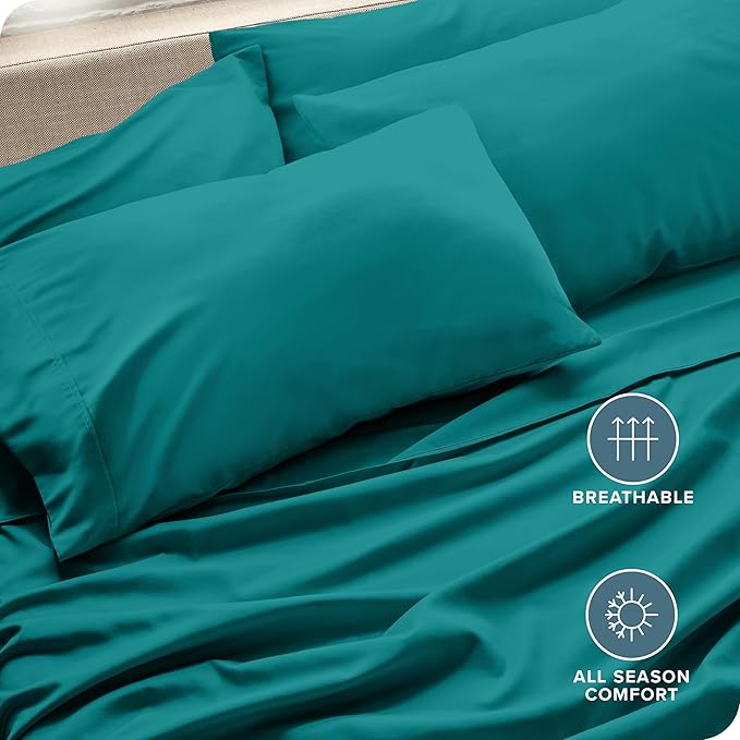 Bare Home Microfiber Bulk Pillow Cases - Standard/Queen Size Set of 4 - Cooling Pillowcases - Double Brushed - Emerald Pillowcases 4 Pack - Easy Care (Standard - 4 Pack, Emerald)