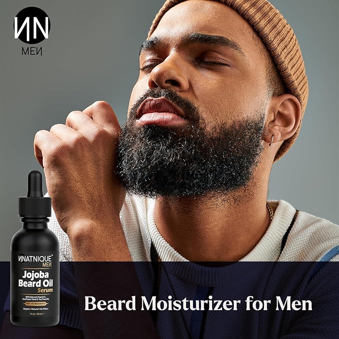 Natnique Beard Care Gift Set – Organic Jojoba Beard Conditioner with Vitamin E & Tea Tree + Vegan Beard Brush – Natural Moisturizer & Grooming Kit for Men – Softens, Hydrates & Reduces Itch