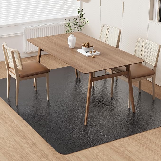 Area Floor Mat for Home, 5'×7' Large Black No Slip Waterproof Vinyl Area Rug for Dining Room, Spill Resistant Hard Floor Protector Cover for Mud Room, Easy Clean Splat Mat for Under High Chair