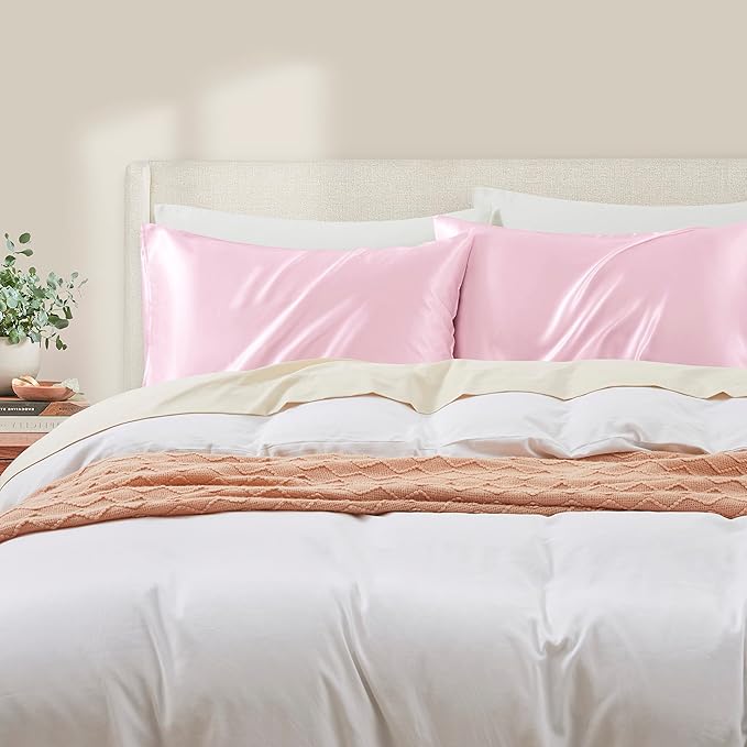 King Size Satin Pillowcase Set of 2 with Envelope Closure,Pink Silk Pillowcase for Hair and Skin (20x36)