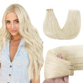 GOO GOO Tape in Hair Extensions Human Hair, 60A Platinum Blonde, 26inch 60g 20pcs, Skin Weft Seamless Invisible, Silky Straight with Thick Ends, Remy Human Hair