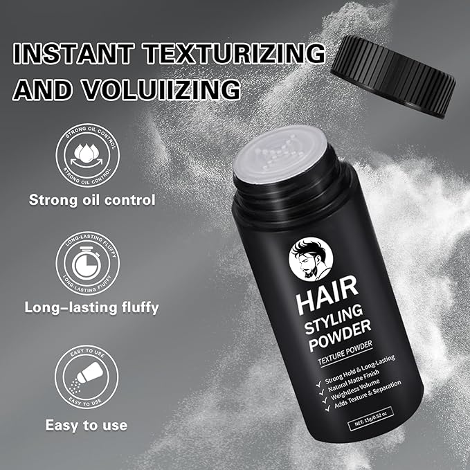 DAMUSI Hair Styling Powder for Men & Women - Volumizing and Texturizing Powder Matte Finish Natural Look Mattifying Hair TexturePowder All-Day Hold(3PCS)