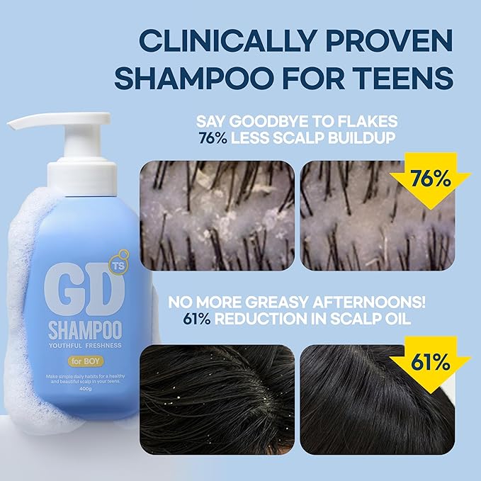 TS GD Shampoo for Flake Prone, Uncomfortable Scalp (14.1 Fl Oz) For Youth & Teens | Gentle Scalp-Care Routine | Silicone, SLS, SLES Free | Korean Hair Care (Blue)