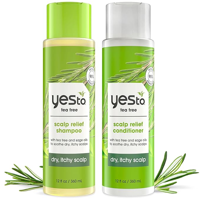 Yes To Tea Tree & Sage Oil Shampoo and Conditioner, Soothing Dry Itchy Scalp, Natural, Vegan & Cruelty-Free, 12 Fl Oz