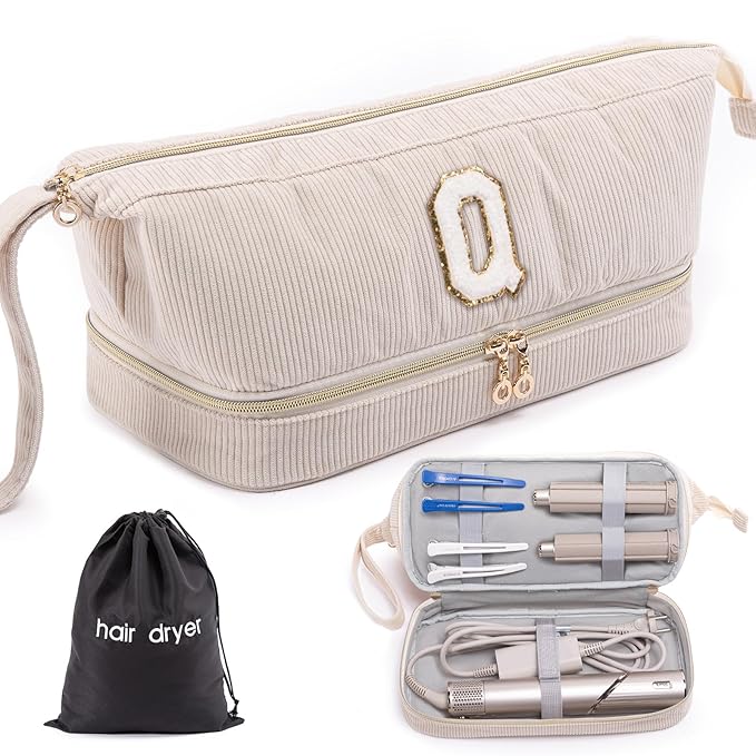 Initial Personalized Hair Dryer Case,Double-Layer Hair Tools Travel Carrying Case for Shark FlexStyle with Hair Dryer Bag- Hair Air Wrap Dryer Case Flat Curling Iron Travel Organizer Gift