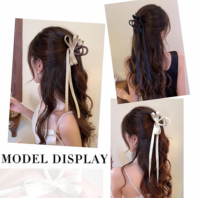 Bow Hair Claw Clips for Women Butterfly Hair Clips 3.15" Medium Size Bow Hair Clip for Girls Tassel Ribbon Bowknot Hair Accessories for Birthday Party Show Christmas Thanksgiving 3 Pcs