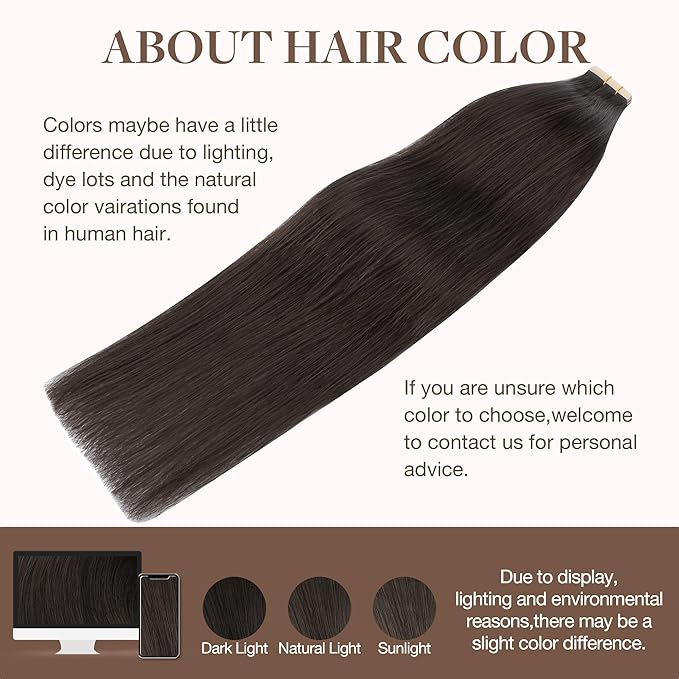 GOO GOO Tape in Hair Extensions Human Hair, 2A Light Brown, 18inch 100g 40pcs, Skin Weft Seamless Invisible, Silky Straight with Thick Ends, Remy Human Hair