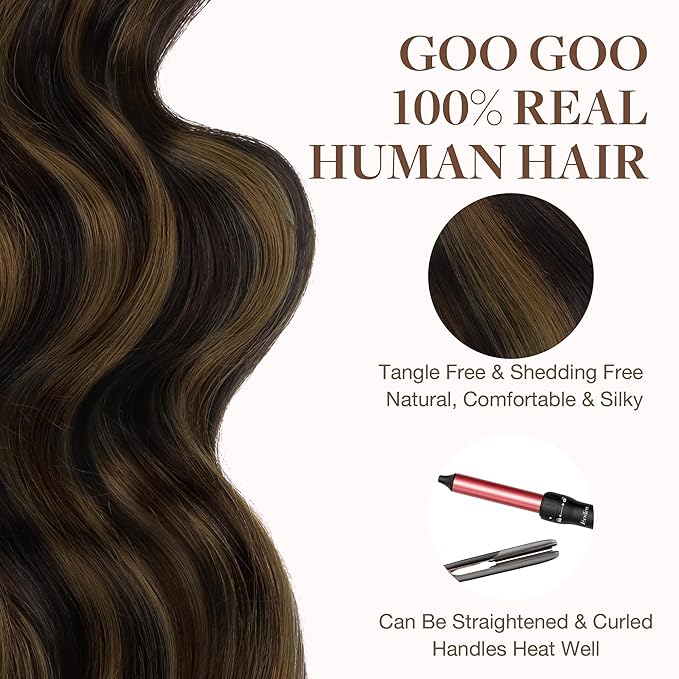 GOO GOO Tape in Hair Extensions Human Hair, 2/6/2 Balayage Dark Brown to Chestnut Brown, 26inch 60g 20pcs, Skin Weft Seamless Invisible, Silky Straight with Thick Ends, Remy Human Hair