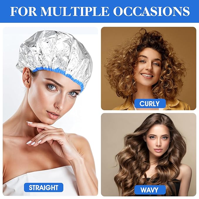 3PCS Deep Conditioning Hair Cap, Reusable Hair Processing Cap, Waterproof Shower Caps, Steam Caps, Heat-Caps for Deep Conditioning, Tin Foil Hat for Bathing, Hair-Dyeing and Hair-Treatment