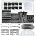 510PCS Black Bobby Pins Hair Pins Kit with Hair Net, YINGFENG Includes 100 Bobby Pins for Women, 100 U-Shaped Buns Hair Clips, 300 Hair Bands and 10 Black Hair Nets, Dance competition must haves
