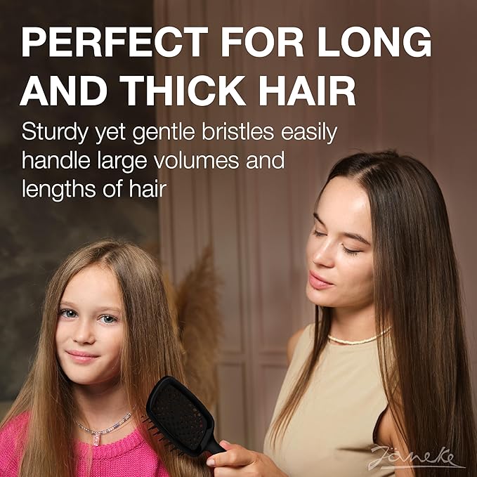 Janeke Superbrush Detangling Brush for Soft Smoothing Hair Brushing with Anti-Static Bristles - Vented Wet Hair Brush for Blow Drying Use - Perfect for Curly, Thick, Wavy, Fine Hair Types (Black)