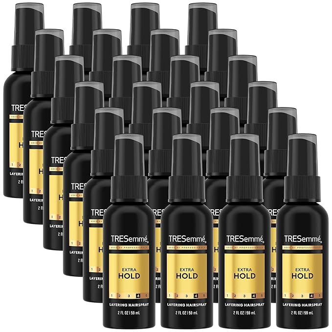 TRESemmé Travel Hairspray, Extra Hold, Non-Aerosol 24-Pack – Hair Styling Products for Layering, Frizz Control, Anti-Humidity Protection, 2 Oz Ea