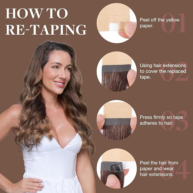 GOO GOO Tape in Hair Extensions Human Hair, 4/27/4 Balayage Chocolate Brown to Caramel Blonde, 12inch 40g 20pcs, Skin Weft Seamless Invisible, Silky Straight with Thick Ends, Remy Human Hair
