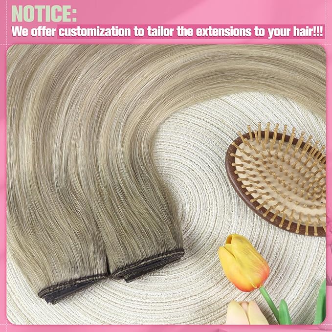 YoungSee 135G Wire Hair Extensions Ombre Blonde Invisible Wire Human Hair Extensions Ash Blonde to Platinum Human Hair Fish Line Extensions Long Straight Hair 24Inch