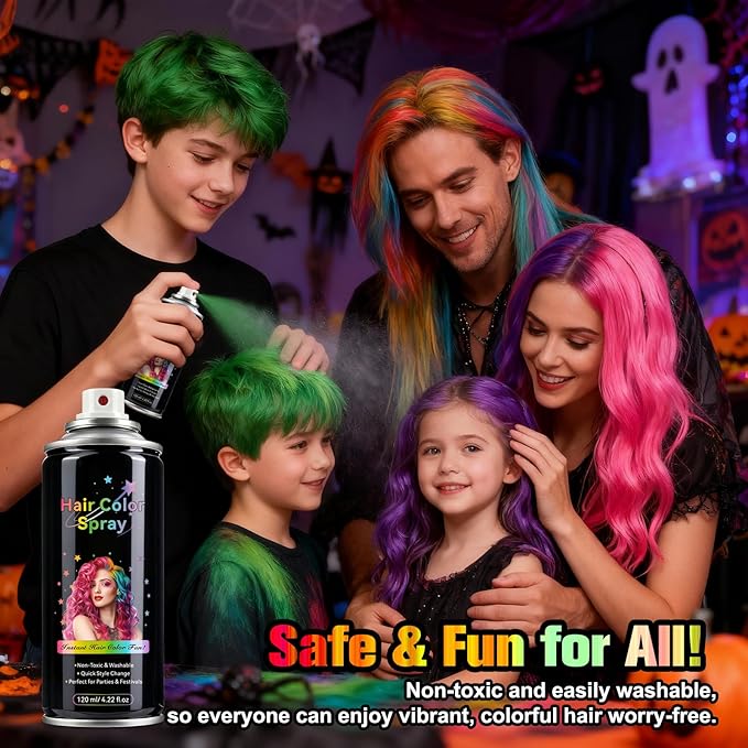 Temporary Hair Spray Color for Kids Women - One-Time Use Green Hair Spray, Vegan and Cruelty-Free Semi-Permanent Hair Color Dye, (Green,4.02Oz)