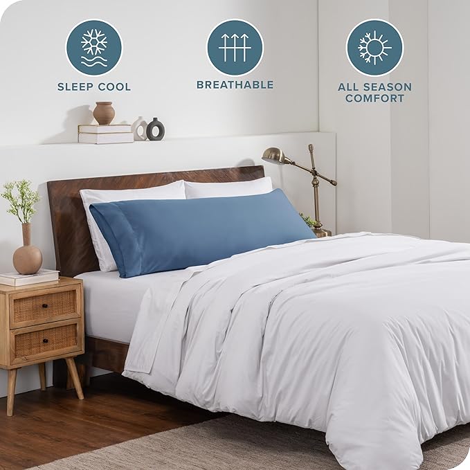 Bare Home Microfiber Body Pillow Cover - Ultra Soft & Cooling - Double Brushed - Envelope Closure - Easy Care (20''x54'' Body Pillow Cover, Coronet Blue)