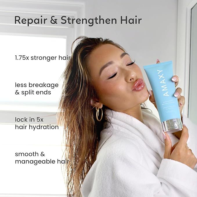 AMAXY Bond Intense Restorative Hair Mask – Deep Conditioning Treatment for Dry, Damaged Hair – Keratin-Enriched Formula for Frizz Control & Split End Repair – Sulfate-Free – 6.76 fl oz