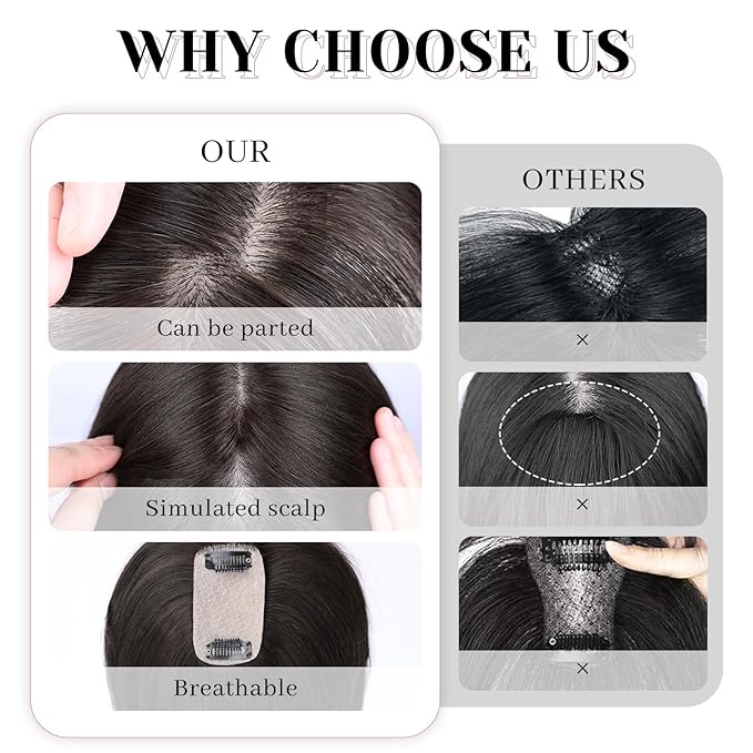 VERNA Hair Toppers for Women Real Human Hair 360°3D Cover Bangs Hair Clip,100% Real Human Medium Brown Clip in Bangs,Hairpieces for Daily Wear(5 * 9.5)