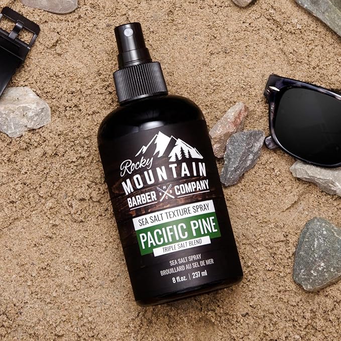 Rocky Mountain Barber Company Sea Salt Spray for Men - Adds Volume, Texture and Light Hold for All Hair Types - Triple Salt Blend - 8 oz