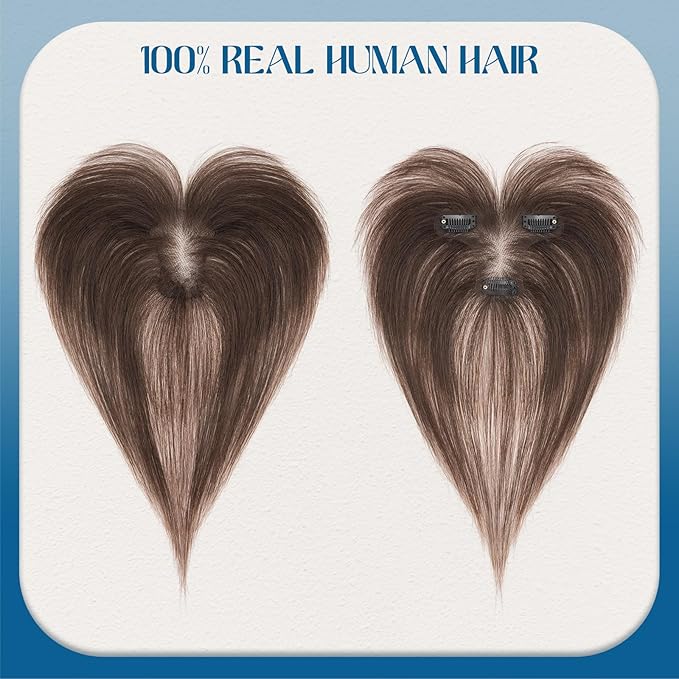 Hair Topper Human Hair Curtain Air Bangs Topper for Women,3.54x4.92 T-part Lace Base Topper Hair Piece for Daily Wear(Dark Brown)