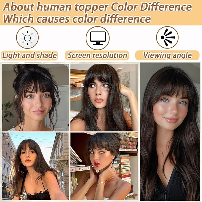 Amchoice Hair Toppers for Women Real Human Hair, Bangs Hair Clip 360° 3D Cover Bangs, Human Hair Toppers for Women Daily(P4/27, 3D Side Bangs (5 * 9))