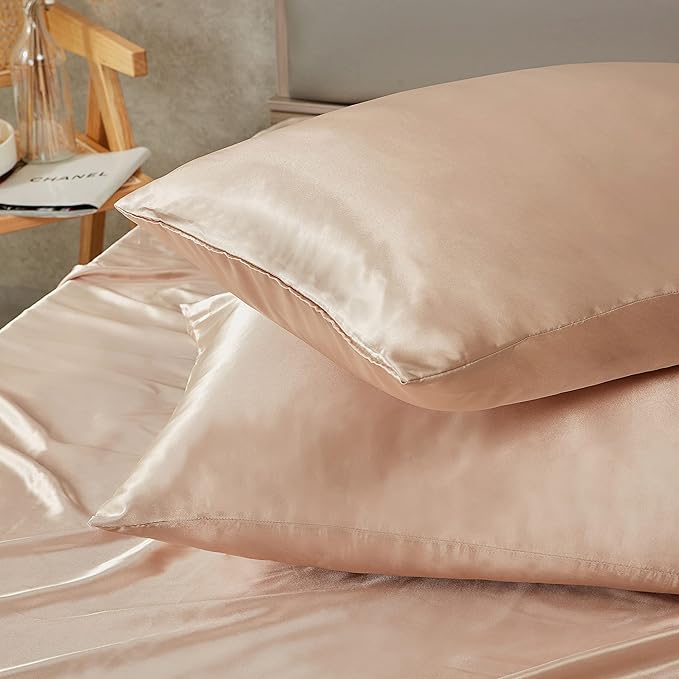 King Size Satin Pillowcase Set of 2 with Envelope Closure,Taupe Silk Pillowcase for Hair and Skin (20x36)