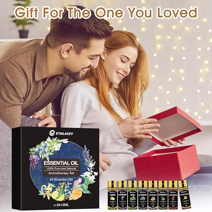 Essential Oil Set 64 Pack -Aromatherapy Essential Oils Kit-Fragrance Oils Perfect for Diffuser, Humidifier, Massage,Soap, Skin & Hair Care, Candle Scented Oil (0.17oz)