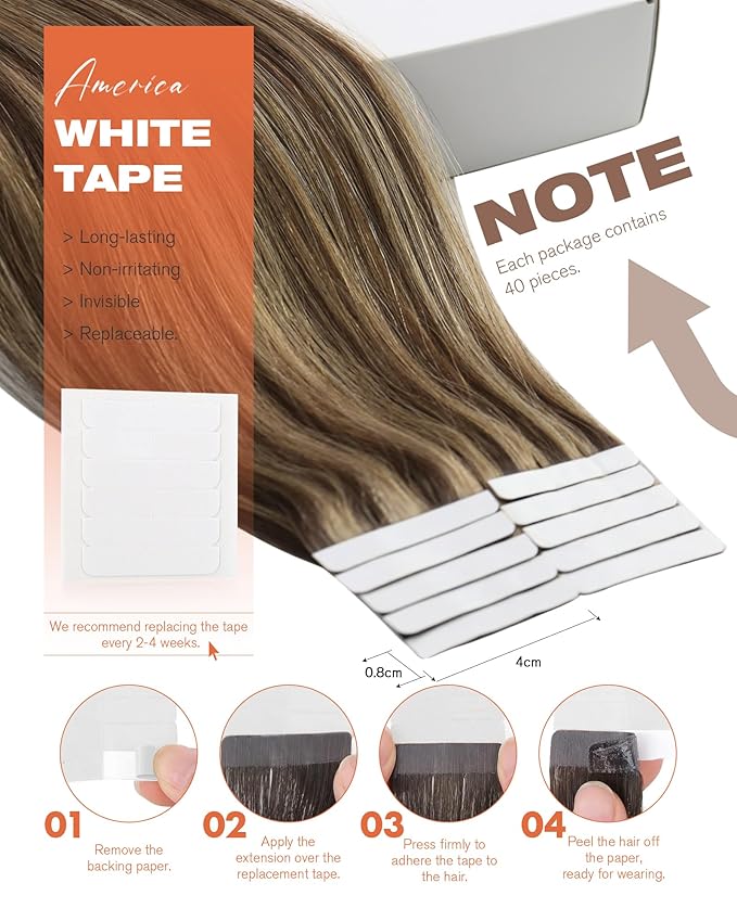 Sunny Hair Tape in Hair Extensions Human Hair 24 Inch Hair Extensions Real Human Hair Tape in Extensions for Women Medium Brown Highlights Caramel Blonde Remy Hair Straight Skin Weft 40pcs 100g