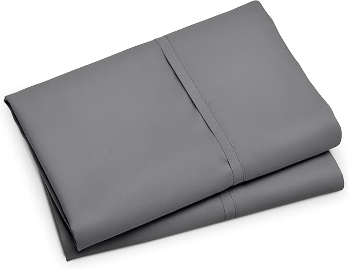 Bare Home Microfiber Pillow Cases - Standard/Queen Size Set of 2 Cooling Pillowcases Double Brushed Grey Pack Easy Care (Standard Pillowcase 2, Grey)