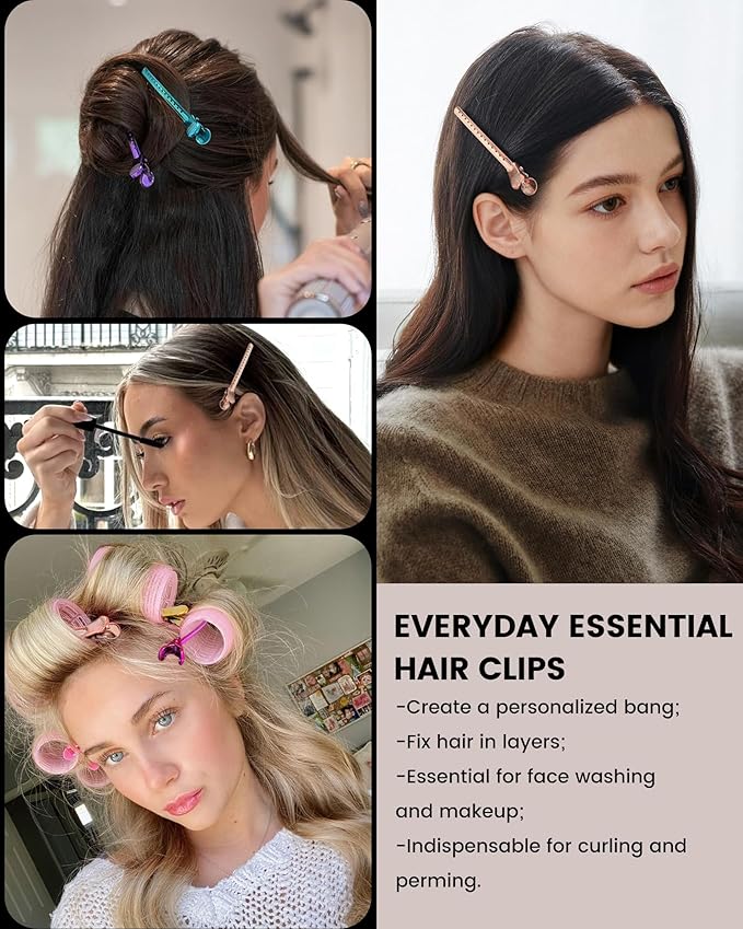 Professional Hair Clips for Styling Sectioning 12 pcs Anti-Slip No-Trace Duck Billed Hair Clips Rustproof Metal Alligator Curl Clips for Salon & Makeup,Mix color