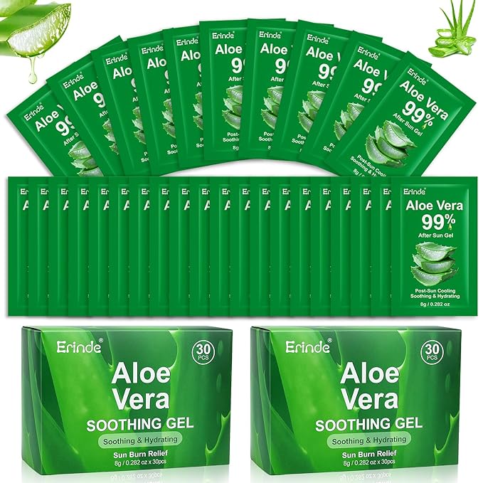 Erinde 60 Pack Aloe Vera Gel for Face, Hair & Body, 99% Pure Aloe Vera Gel for Sunburn Relief, After Sun Skin Care Relief, Skin Care Bulk Soothing Hydrating Aloe Gel for All Skin Types
