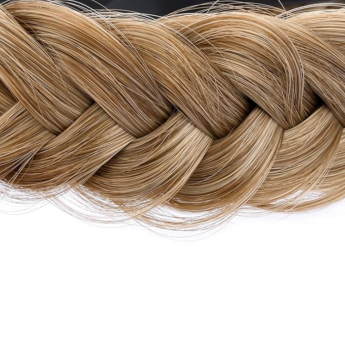 DIGUAN Wide Messy Braided Headband With Teeth Synthetic Hair Plaited Headband High Elasticity Braids Chunky Fishtail Braided Hair Band Hairpiece for Girls Women Beauty Accessory (Dirty Blonde)