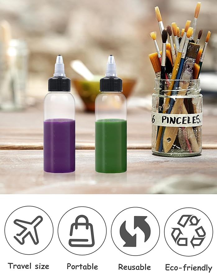 20 Pcs 2oz Plastic Squeeze Bottles with Twist Top Cap, 60ml Clear Dispensing Bottles, Empty Squirt Bottle for Liquids, Sauces, Arts, Crafts, Travel