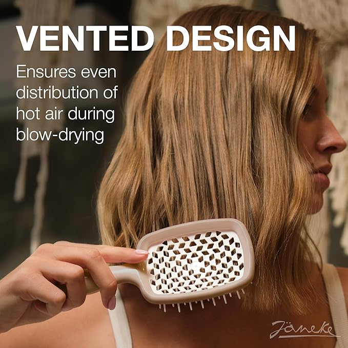 Janeke Superbrush Detangling Brush for Soft Smoothing Hair Brushing with Anti-Static Bristles - Vented Wet Hair Brush for Blow Drying Use - Perfect for Curly, Thick, Wavy, Fine Hair Types (Nude)