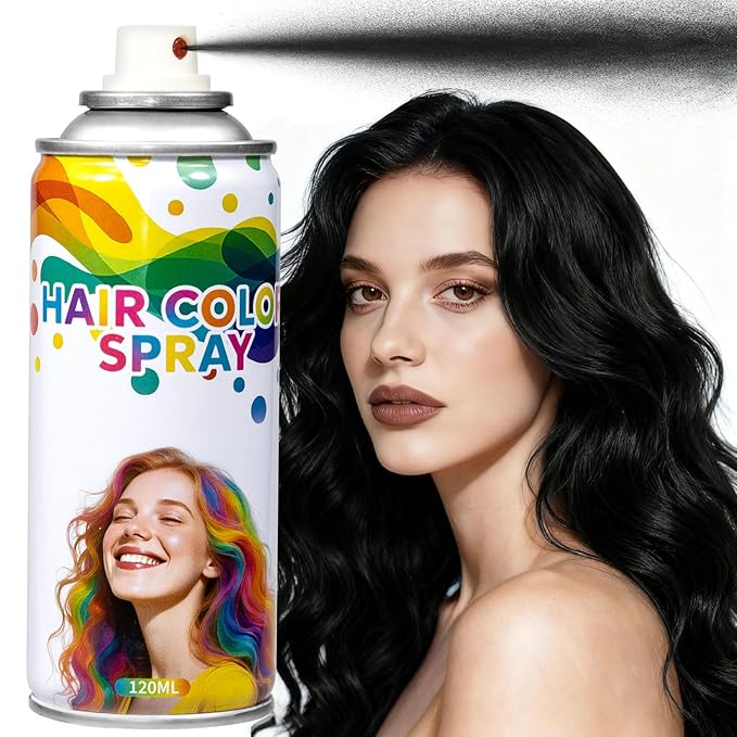Black Temporary Hair Color Spray - Washable & Natural One-Time Use Hair Wax for Women & Kids & Adults - Strong Hold for Halloween, Cosplay, Party, Washes Out Easily