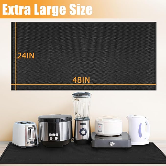 Extra Large Heat Resistant Mat for Countertop, 24 x 48in Fireproof Silicone Mats for Kitchen Counter, Easy to Clean Countertop Protector Mat for Air Fryer, Coffee Maker, Toaster, Oven, Black
