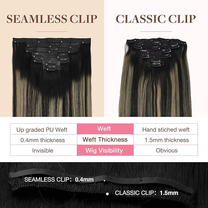 GOO GOO Clip in Hair Extensions Real Human Hair, Remy Human Hair Extensions Clip ins for Women, Natural Human Hair, 22inch 150g 7Pcs, 1B/16/1B Balayage Natural Black to Light Blonde