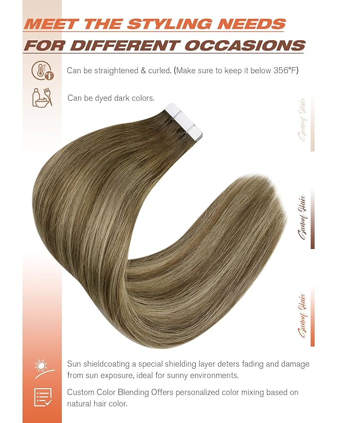 Sunny Hair Tape in Hair Extensions Human Hair,Balayage Brown with Blonde Hair Extensions Tape in 24 Inch Real Human Hair Tape in Extensions 40Pcs 100g
