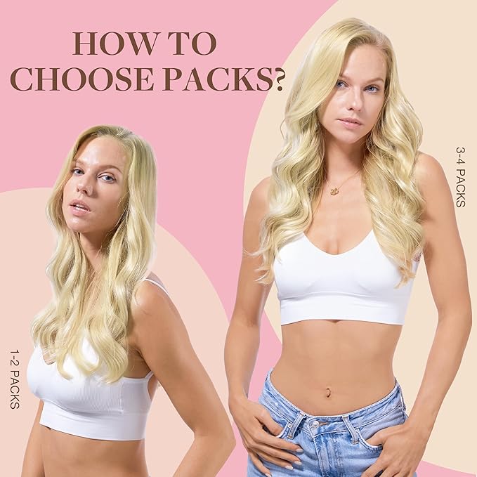 GOO GOO Tape in Hair Extensions Human Hair, 613R Bleach Blonde, 24inch 50g 20pcs, Skin Weft Seamless Invisible, Silky Straight with Thick Ends, Remy Human Hair
