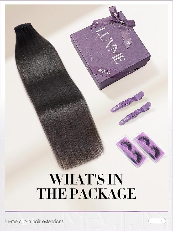 LUVME Yaki Straight Seamless 70g 4Pcs Clip in Hair Extensions Full Max with 26inch Remy Human Hair Clip ins Extensions, Natural Black 100% Real Soft Hair