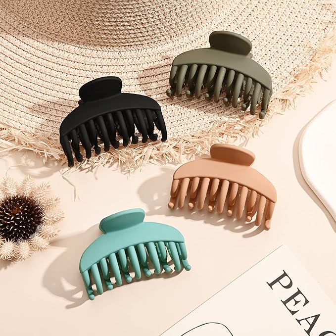 DEEKA 4 PCS Double Row Teeth Hair Claw Clips 2.5" Medium Hair Clips for Thin Hair Small Matte Clips Short Fine Hair Accessories for Women and Girls -Green Yellow